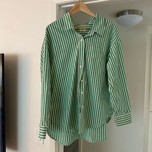 Aritzia oversized green stripped button down!